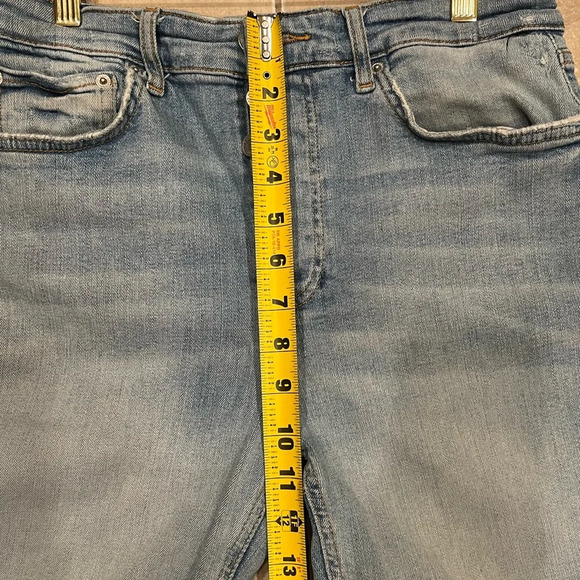 ZARA straight legs ripped hem bottoms closure back pockets blue distress size 8 - Picture 4 of 6